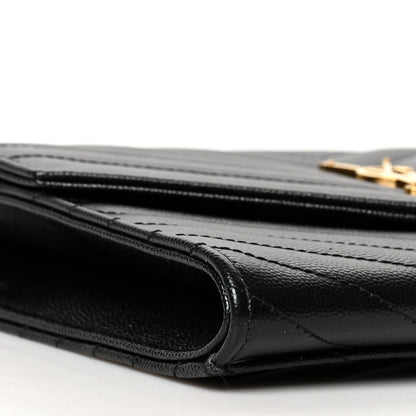 Saint Laurent Grain De Poudre Matelasse Chevron Monogram Envelope Clutch Black 10 of 11