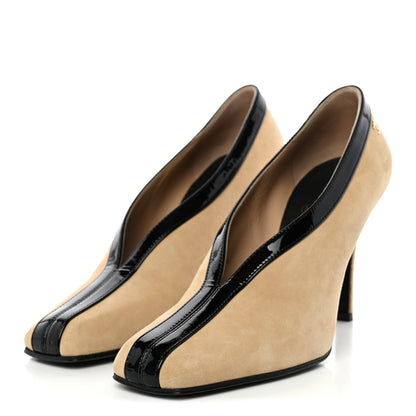 Chanel Suede Patent Calfskin Pumps 39.5 Beige Black 3 of 11