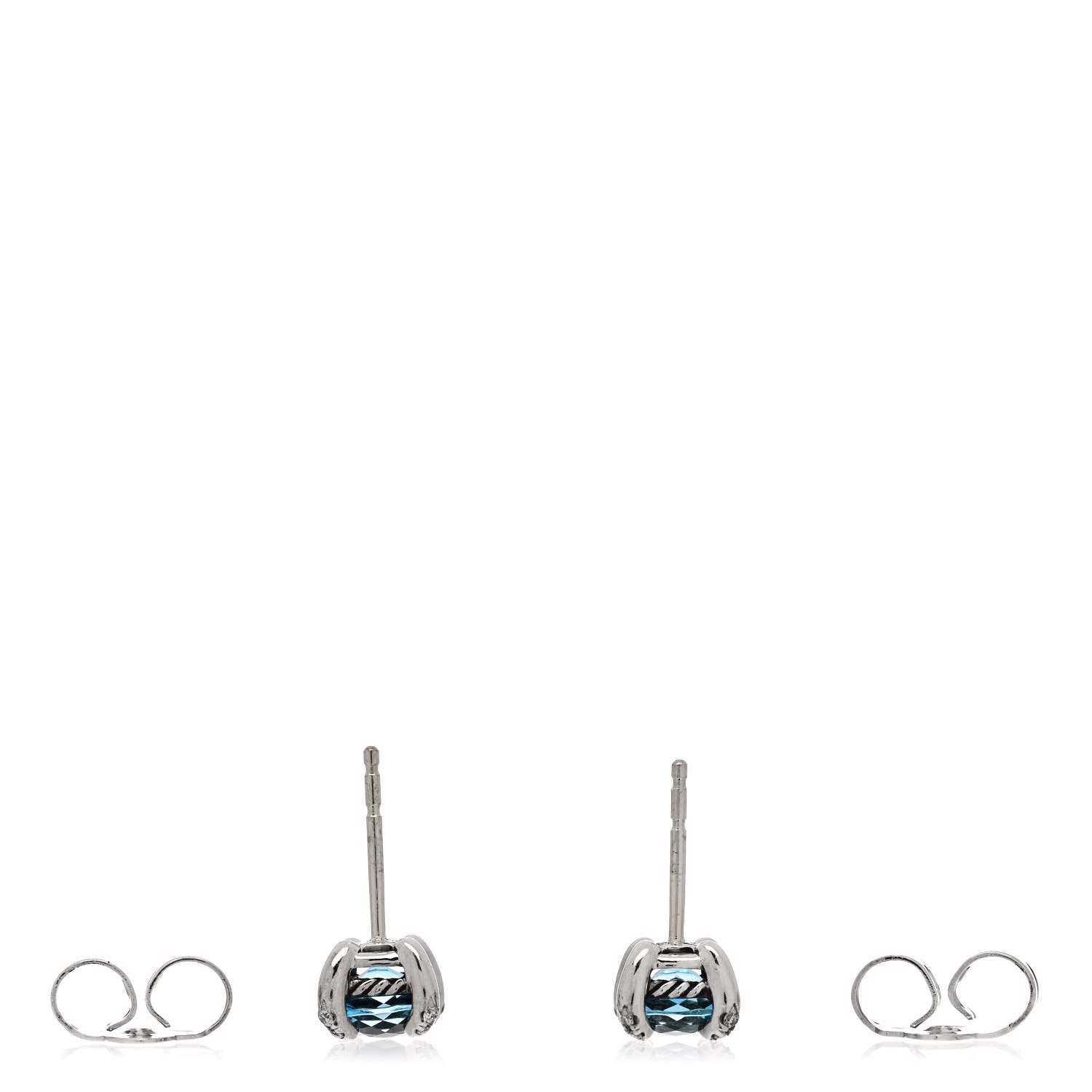 David Yurman Sterling Silver Diamond Blue Topaz 6mm Chatelaine Earrings 3 of 4