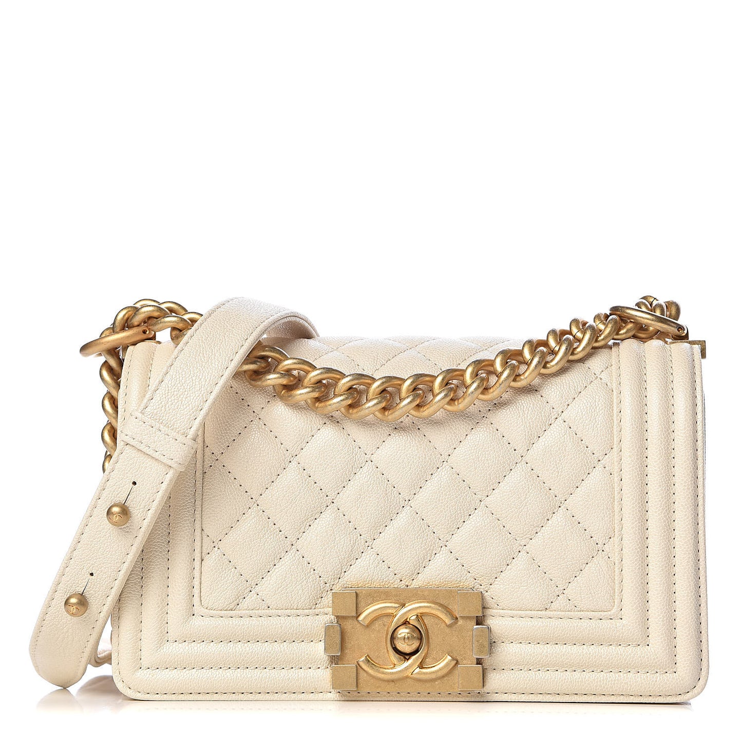 Caviar Quilted Small Boy Flap Ivory