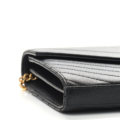 Saint Laurent Grain De Poudre Matelasse Chevron Monogram Chain Wallet Black 7 of 8