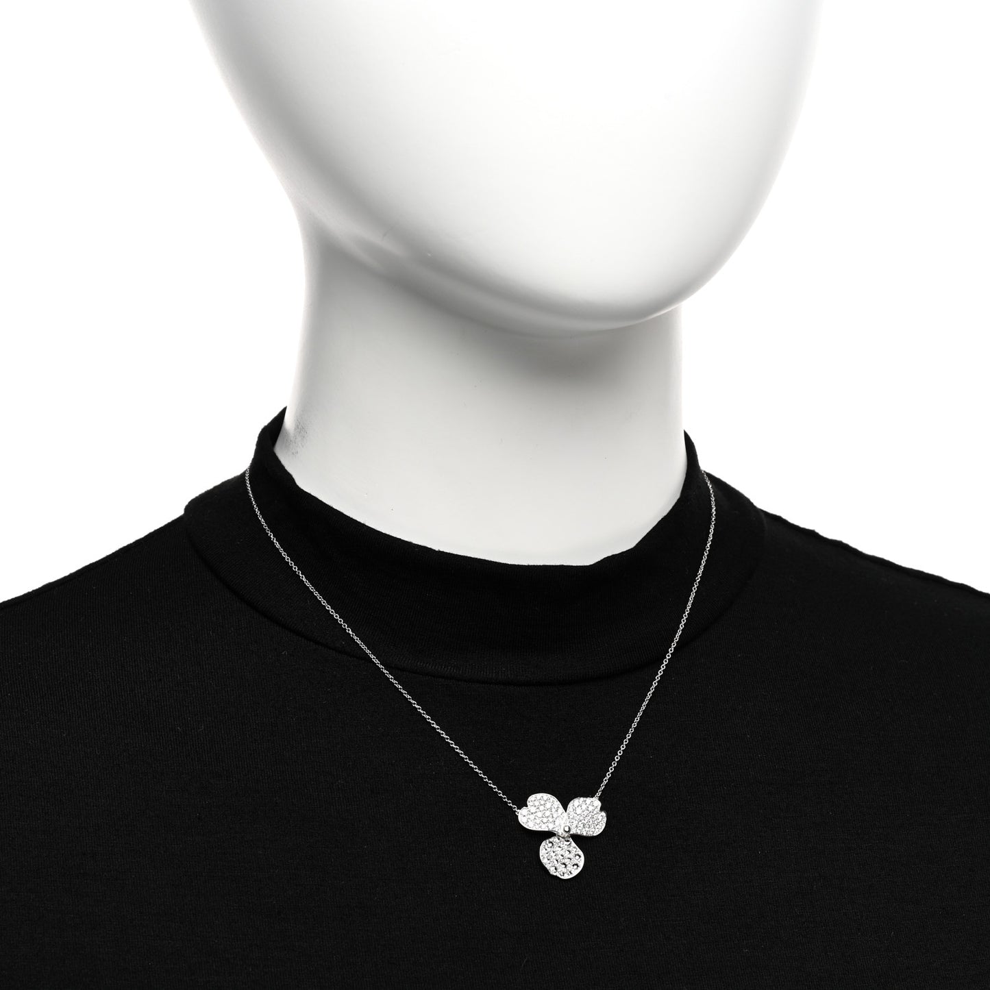 Platinum Diamond Large Paper Flowers Pave Pendant Necklace