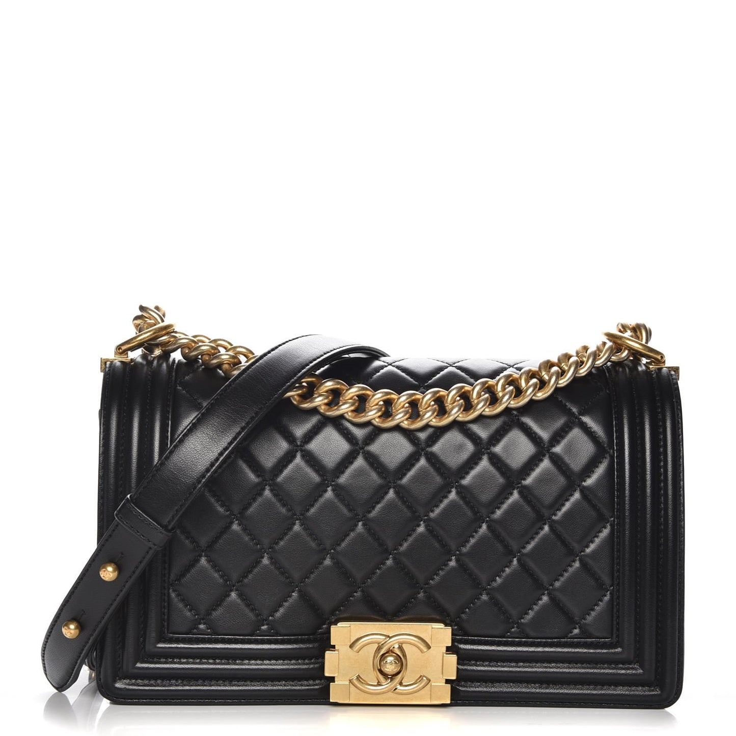 Lambskin Quilted Medium Boy Flap Black