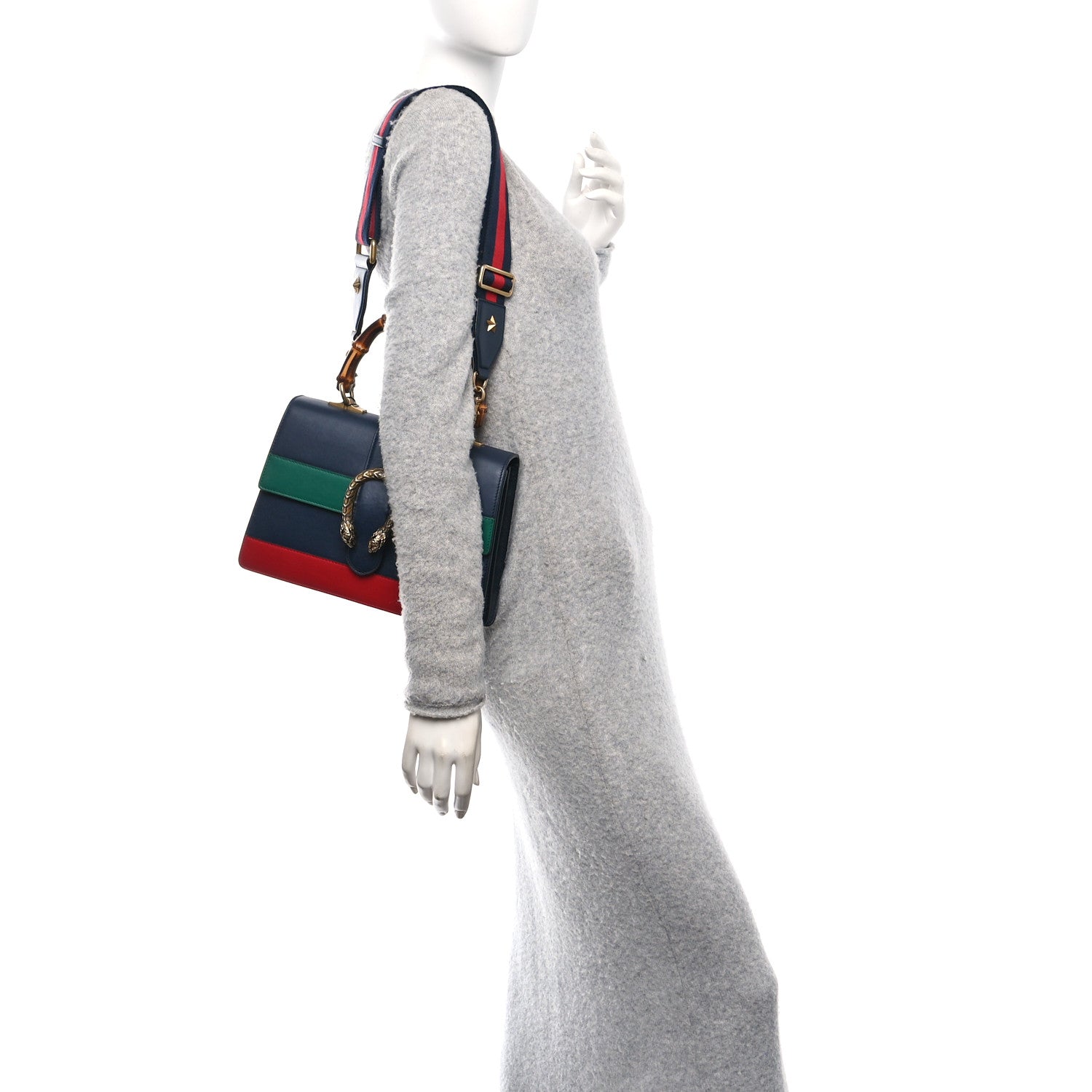 Gucci Moon Calfskin Bamboo Web Medium Dionysus Top Handle Bag Blue Emerald Hibiscus Red 2 of 11