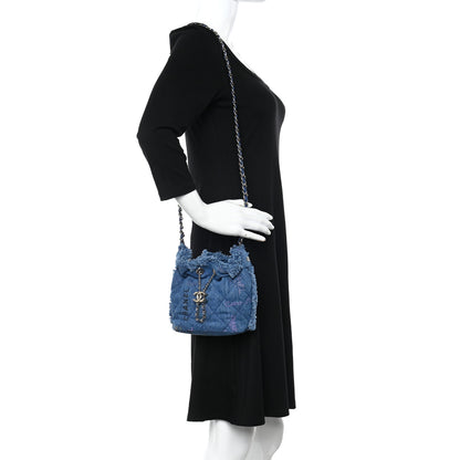 Chanel Denim Quilted Small Mood Bucket With Chain Blue Multicolor 3 of 11