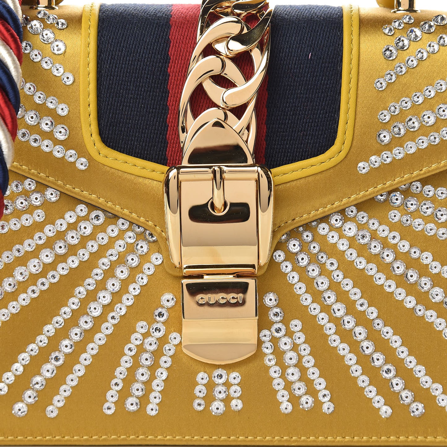 Satin Crystal Mini Sylvie Top Handle Bag Yellow