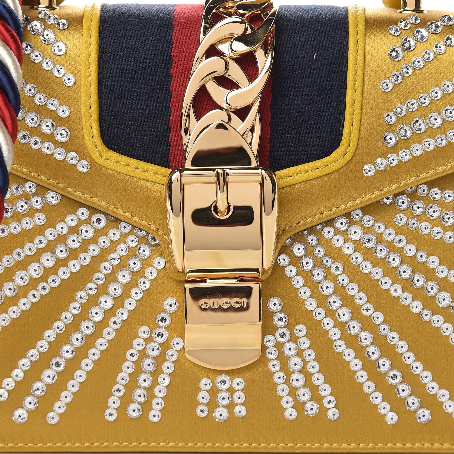Gucci Satin Crystal Mini Sylvie Top Handle Bag Yellow 14 of 14