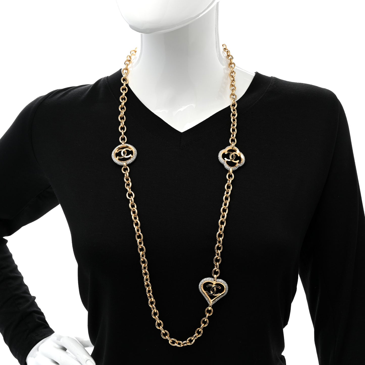 Crystal CC Chain Heart Necklace Gold