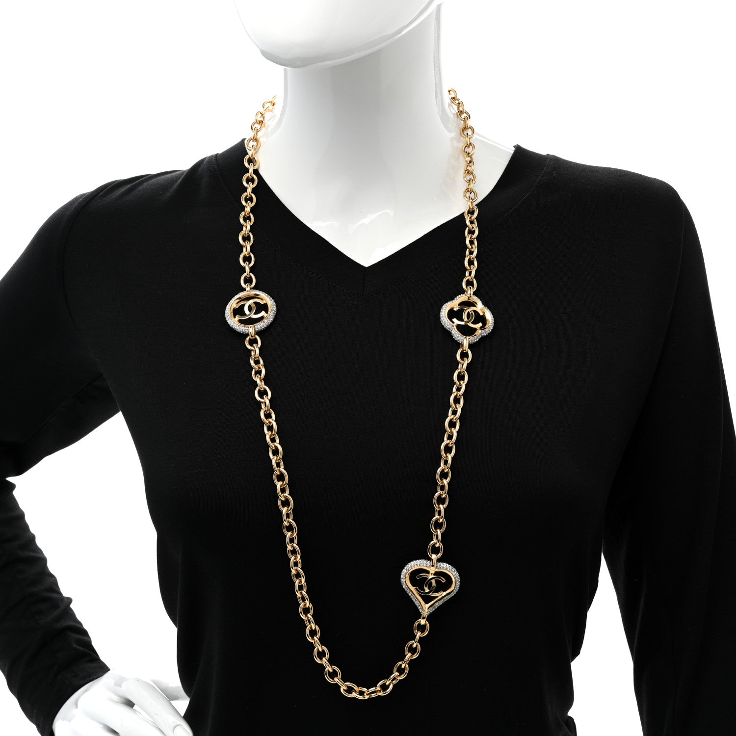 Chanel Crystal CC Chain Heart Necklace Gold 2 of 6