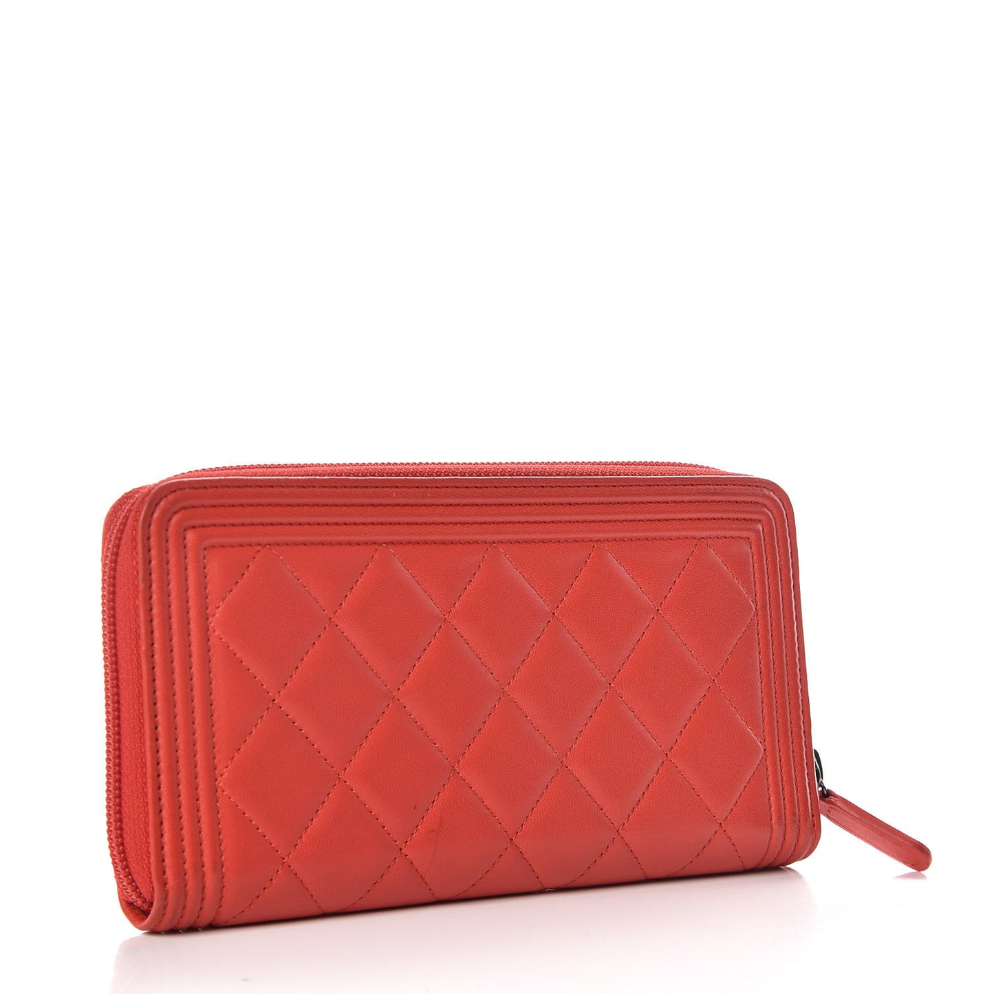 Lambskin Quilted Boy Zip Around Wallet Red