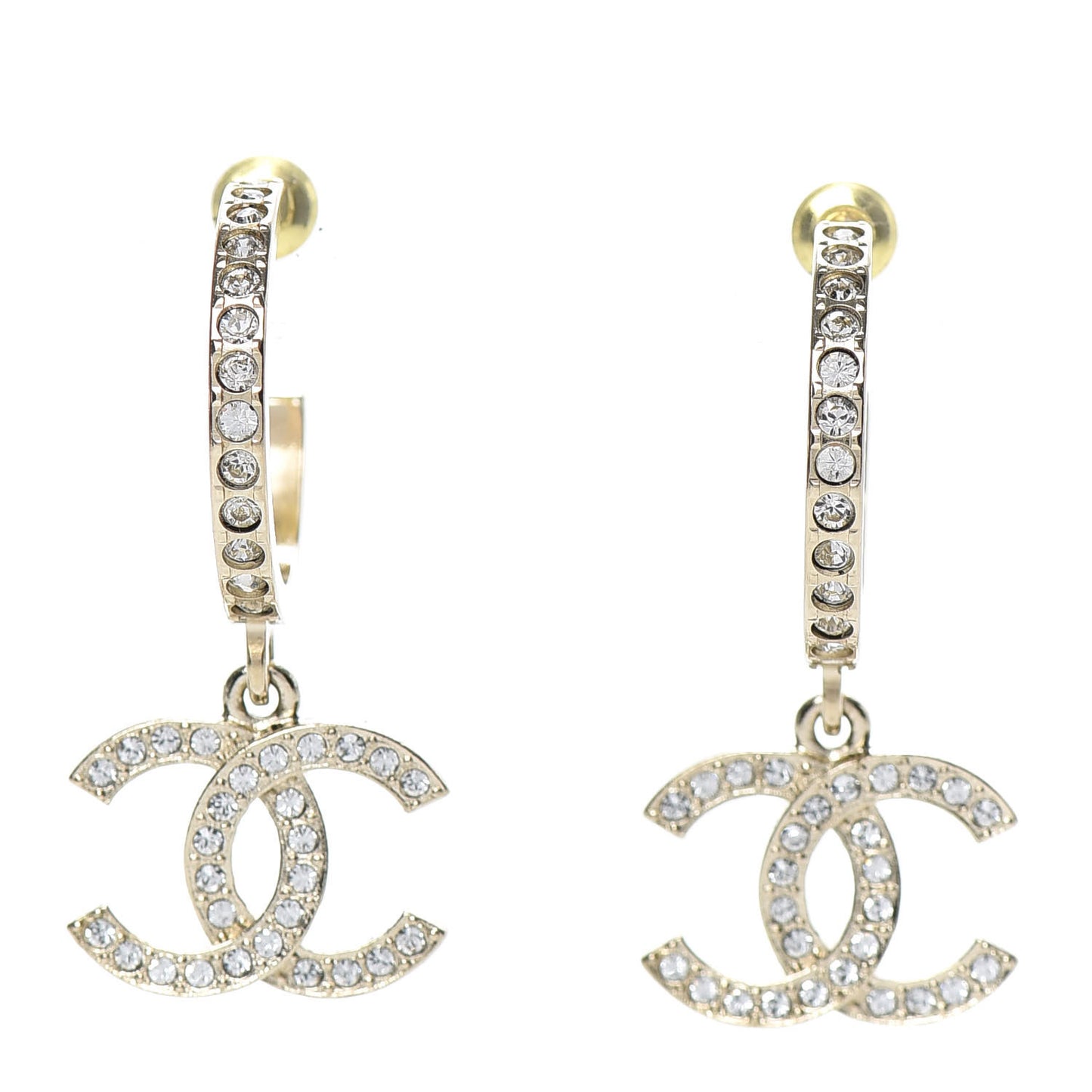 Crystal CC Hoop Drop Earrings Gold