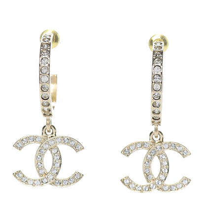 Chanel Crystal CC Hoop Drop Earrings Gold 1 of 5