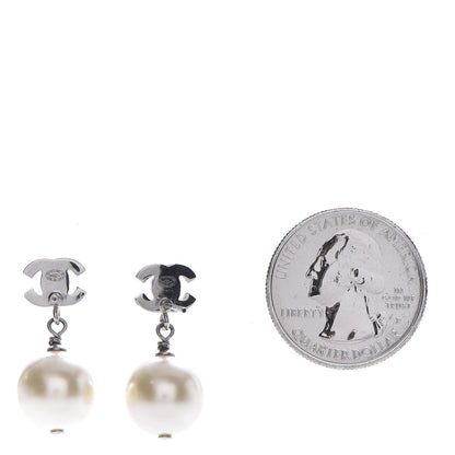 Chanel Crystal Pearl CC Drop Earrings Silver 2 of 4