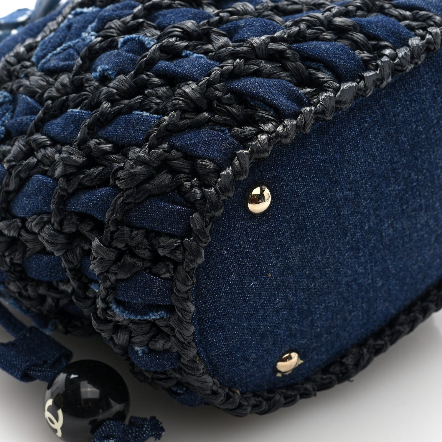 Chanel Denim Raffia Woven Bucket Bag 9 of 10