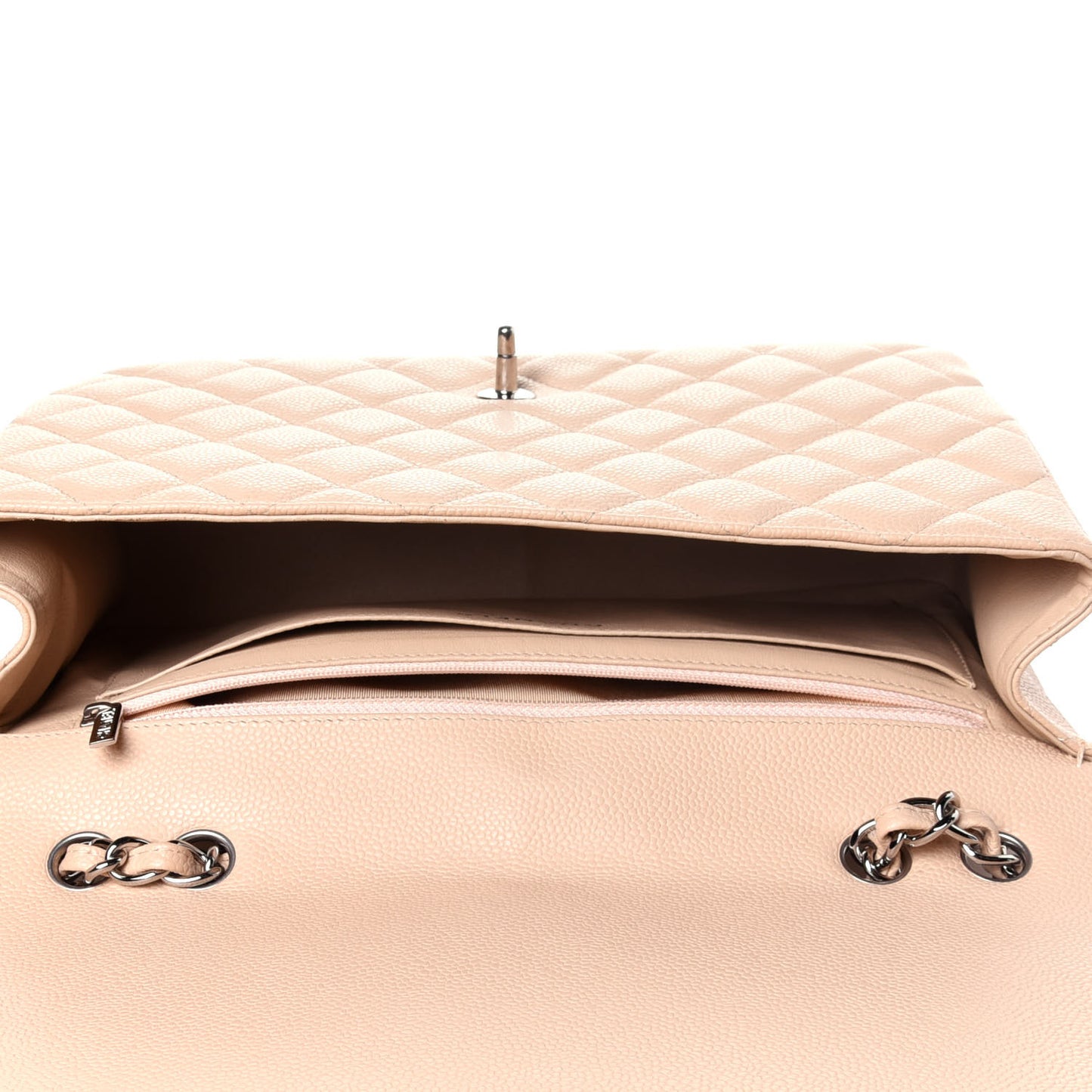 Caviar Quilted Jumbo Single Flap Beige Clair