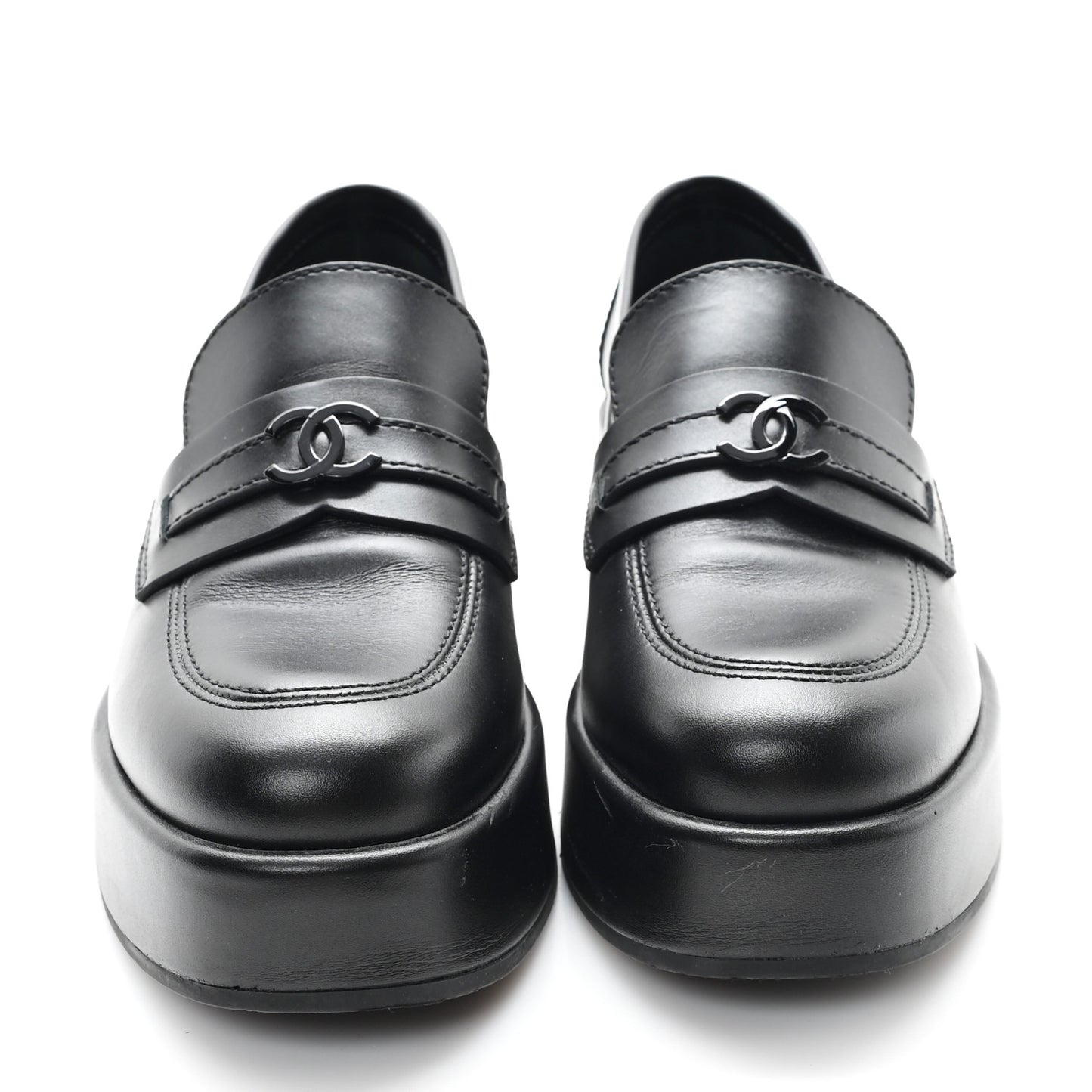 Calfskin CC Platform Loafers 38 Black