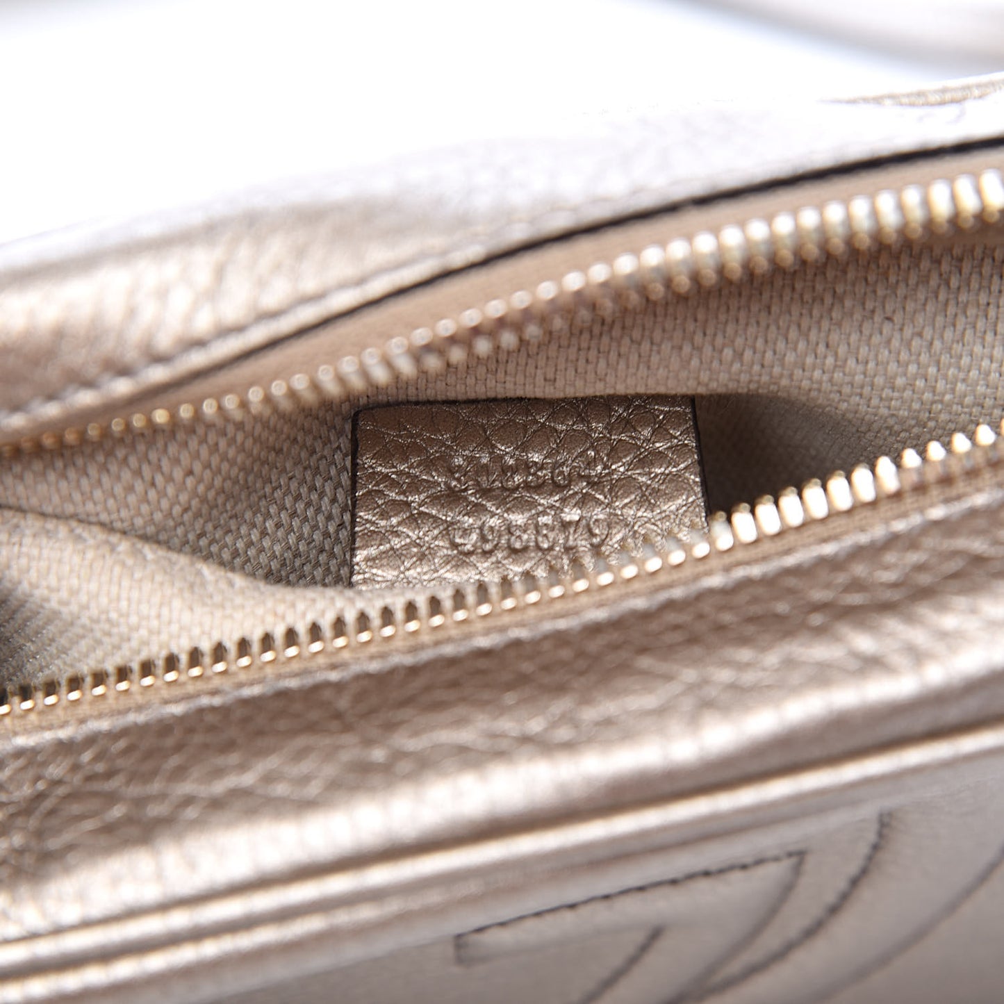 Metallic Pebbled Calfskin Small Soho Disco Bag Golden Beige