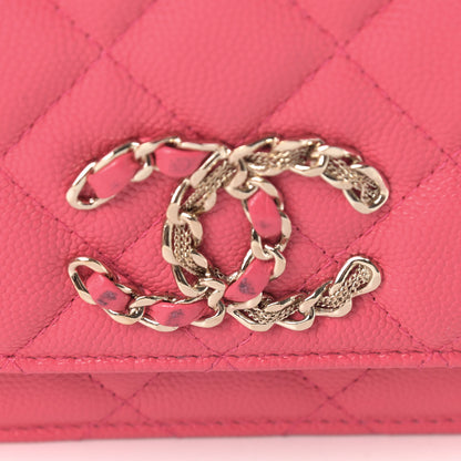Chanel Caviar Quilted French New Wave Chain CC Wallet On Chain WOC Pink 27 of 27