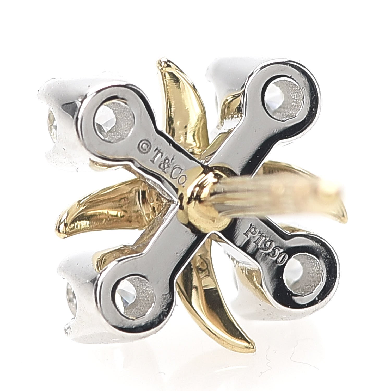 Tiffany Platinum 18K Yellow Gold Diamond Schlumberger Lynn Earrings 4 of 5