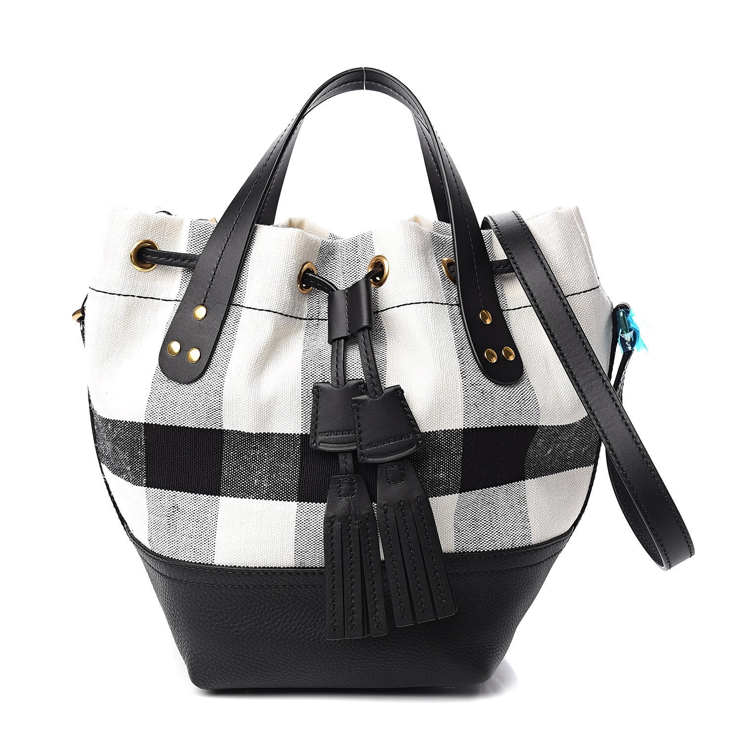 Burberry Grainy Calfskin House Check Canvas Small Heston Crossbody White Black 1 of 12