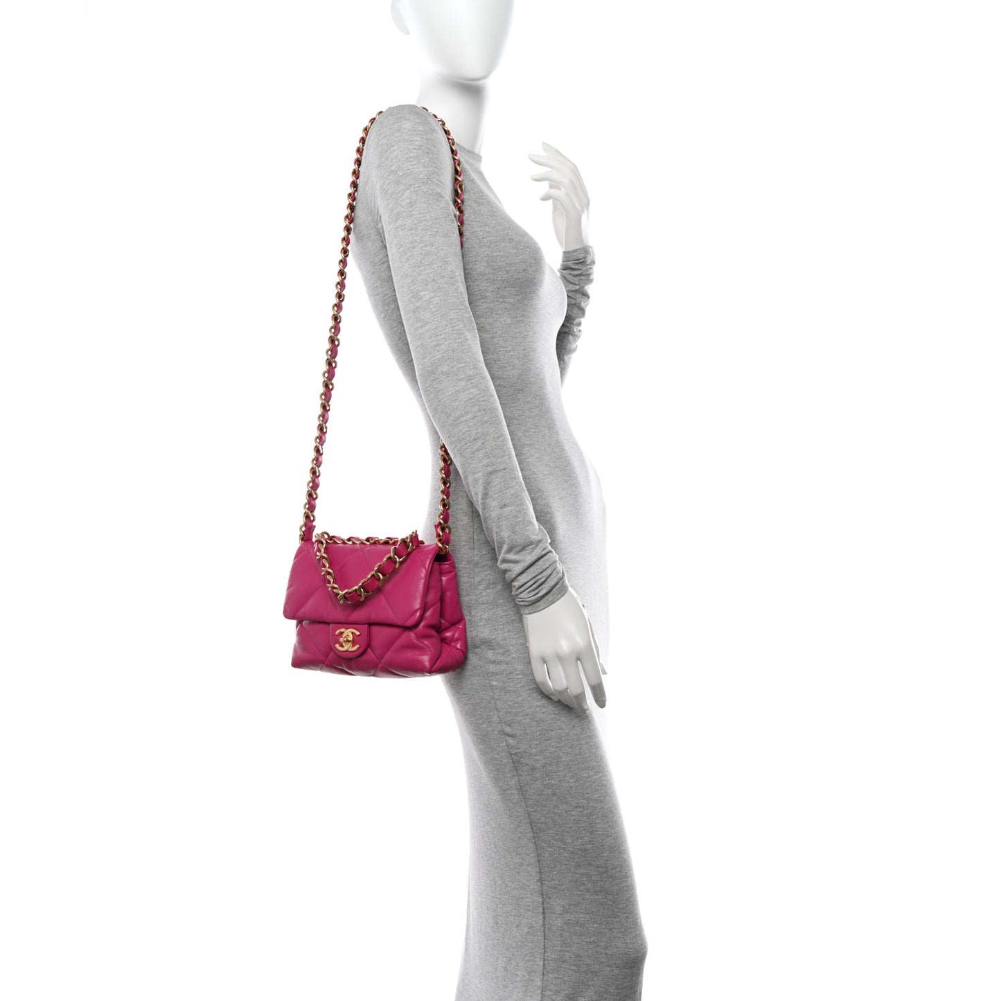 Lambskin Quilted Small Chain Top Handle Flap Fuchsia
