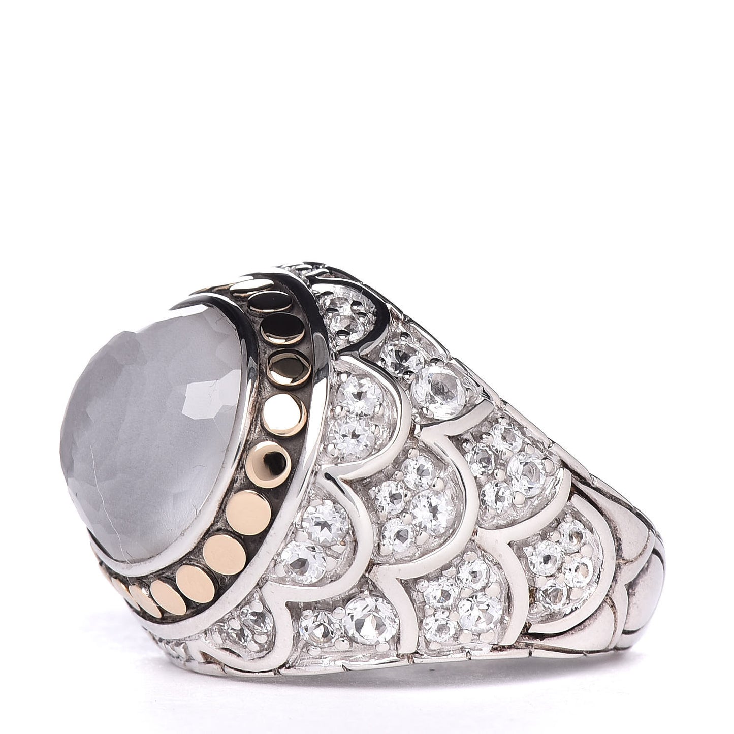 Sterling Silver 18K Yellow Gold Quartz Dot Naga Ring 54 7