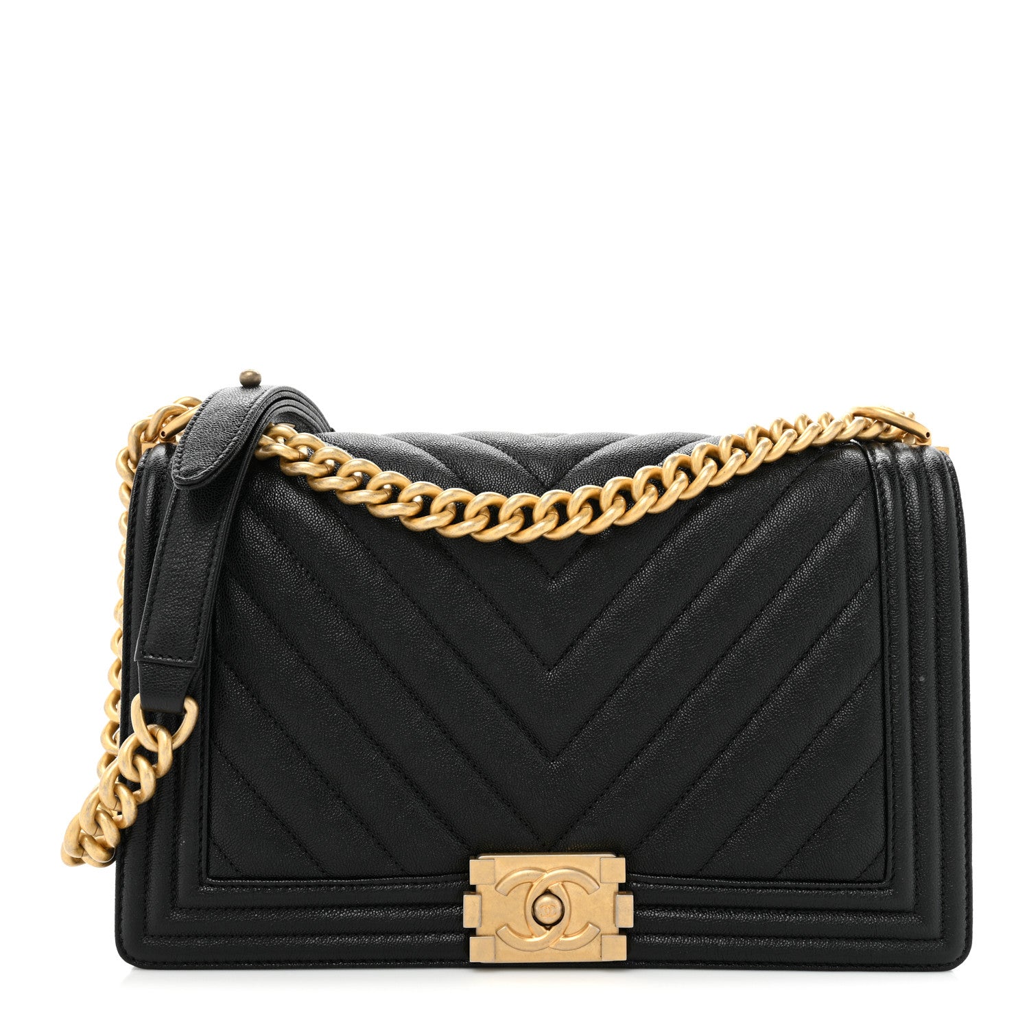 Chanel Caviar Chevron Quilted New Medium Boy Flap Black 1 of 11