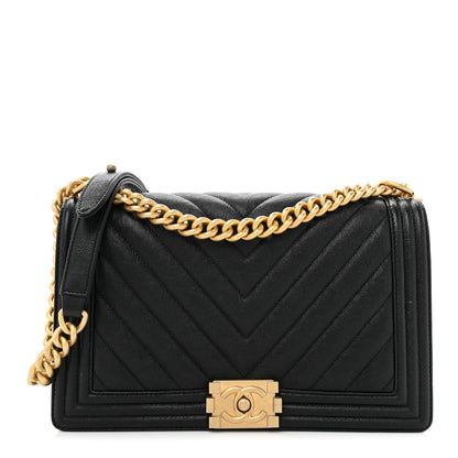 Chanel Caviar Chevron Quilted New Medium Boy Flap Black 1 of 11