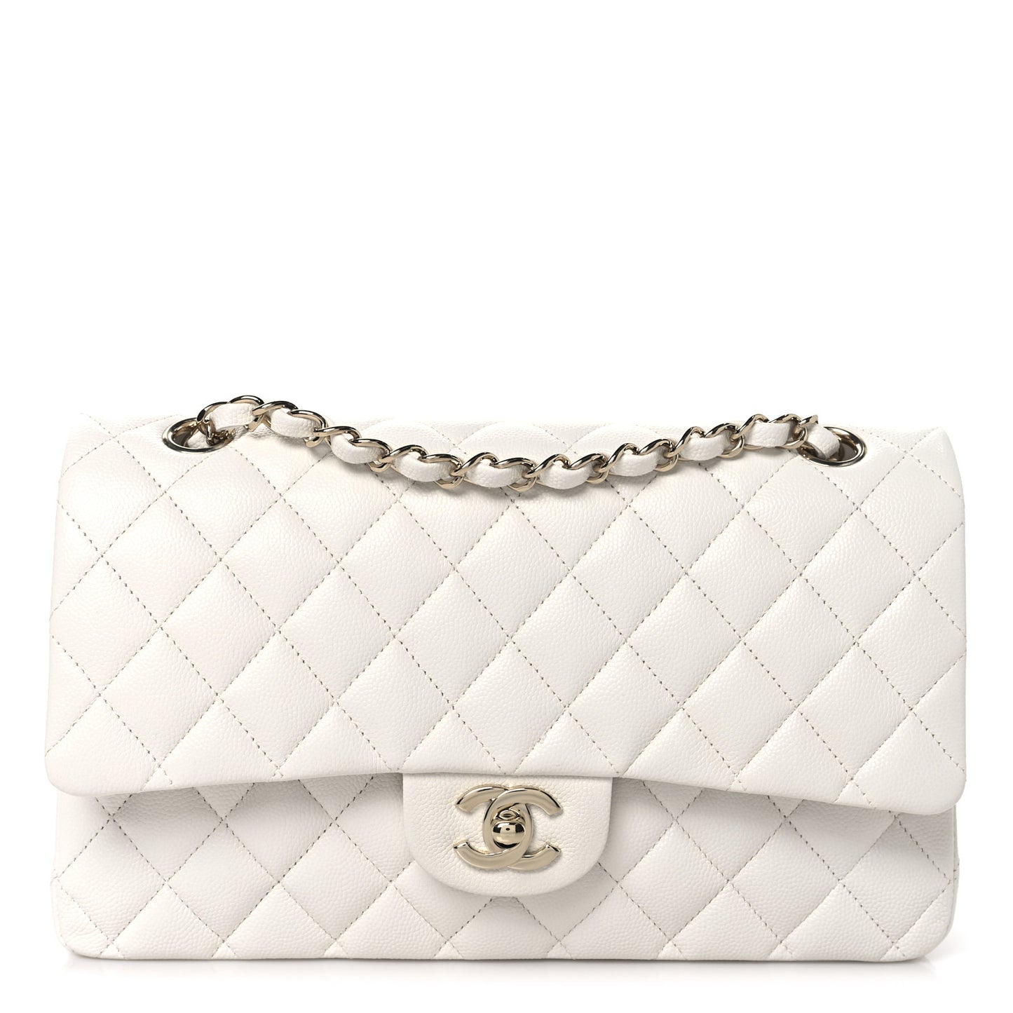 Caviar Quilted Medium Double Flap White