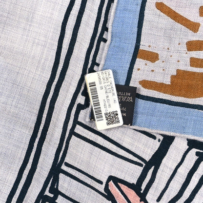 Hermes Cashmere Silk Rayures d'Ete Shawl 140 Gris Chine Bleu Rose 3 of 5
