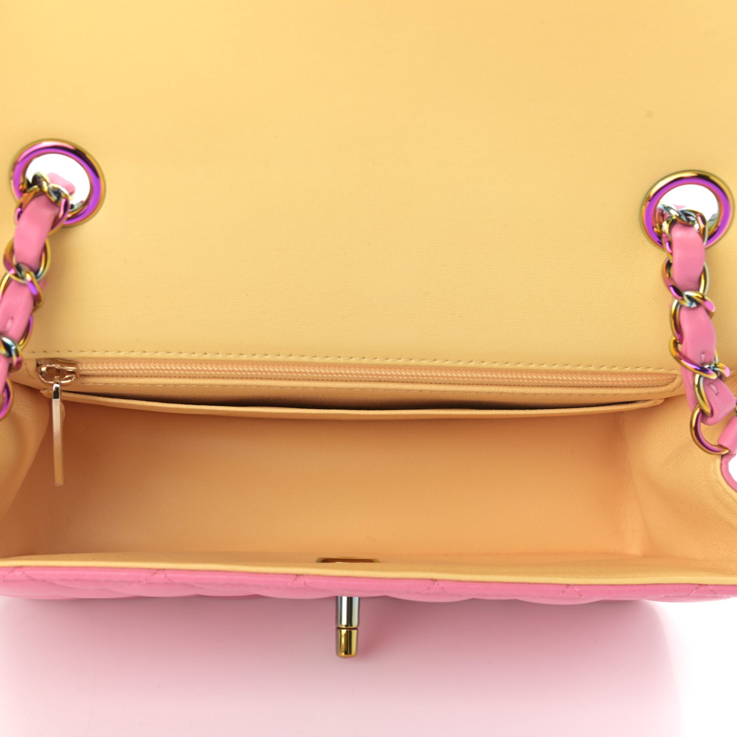 Lambskin Quilted Mini Rectangular Flap Pink Yellow