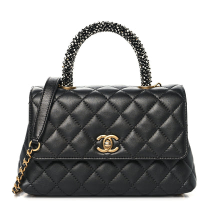 Chanel Calfskin Strass Quilted Mini Coco Handle Flap Dark Silver 1 of 10