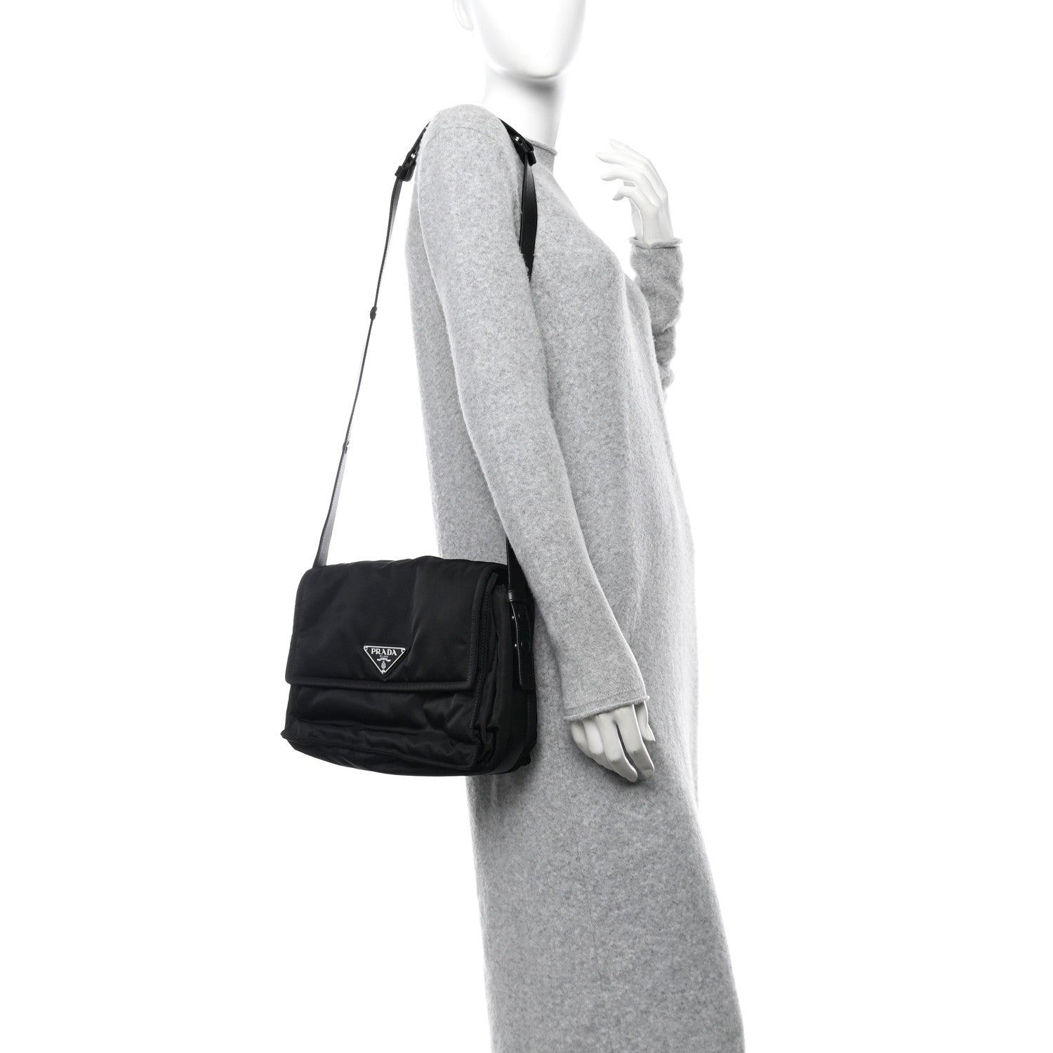 Prada Re-Nylon Vitello Padded Large Flap Shoulder Bag Black 2 of 10