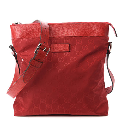 Gucci Nylon Monogram Dollar Calfskin Flat Messenger Bag Vibrant Red 1 of 10