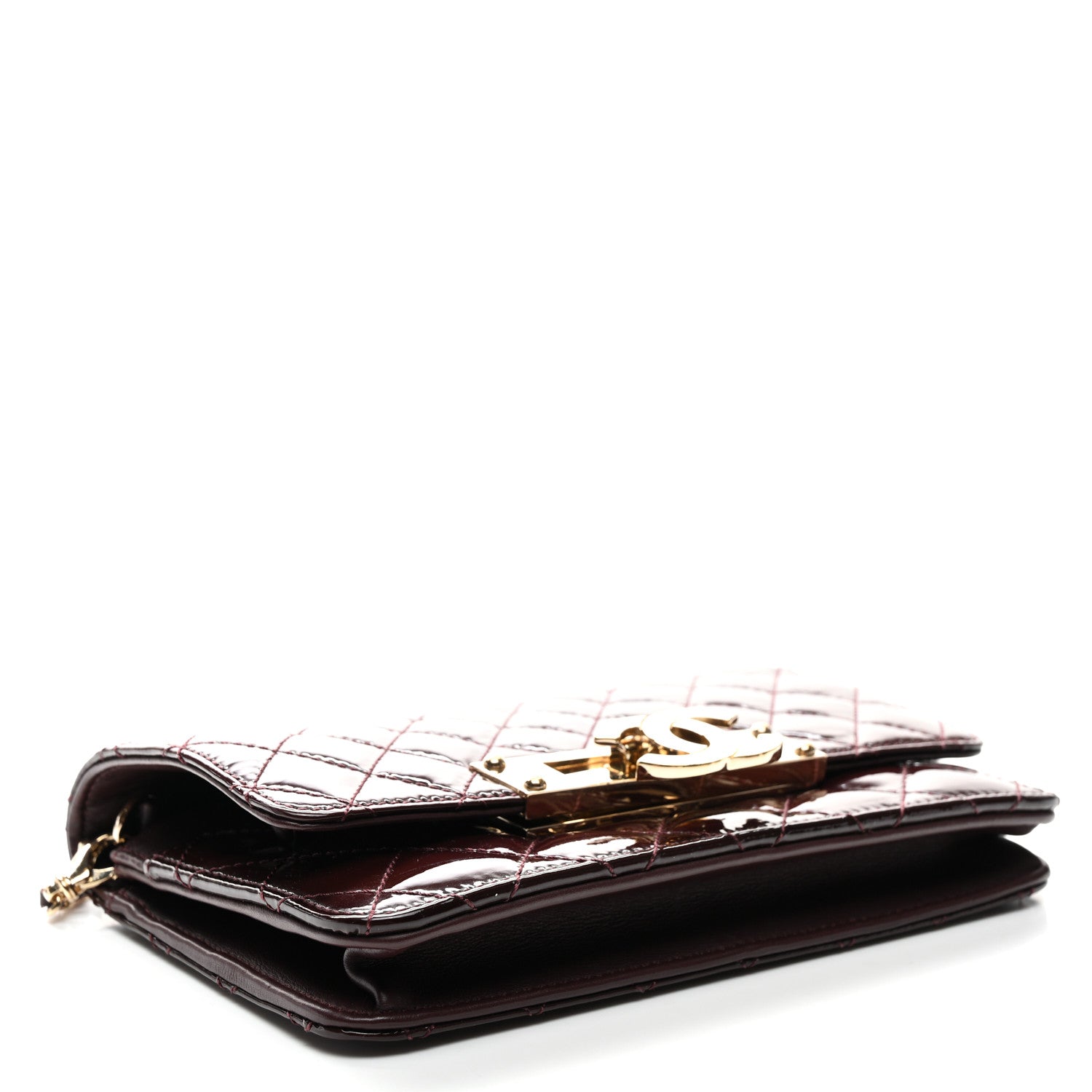 Chanel Patent Quilted Golden Class Wallet on Chain WOC Burgundy 4 of 9