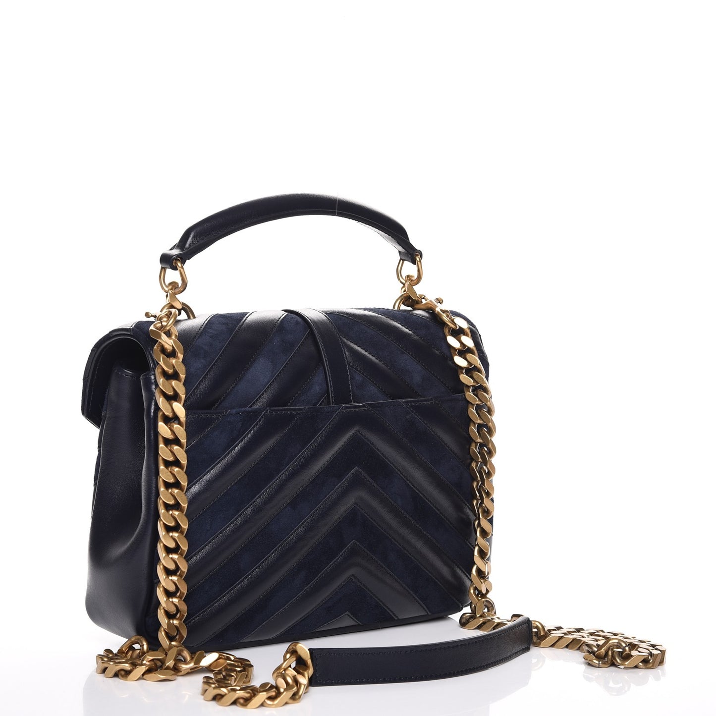 Calfskin Suede Matelasse Chevron Monogram Medium College Bag Marine
