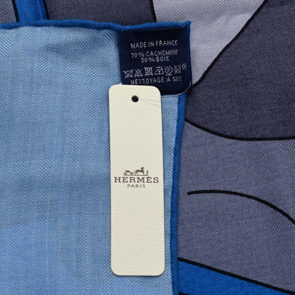 Hermes Cashmere Silk Tete a Tete Equestre Scarf 100 Marine Bleu Jean 4 of 4