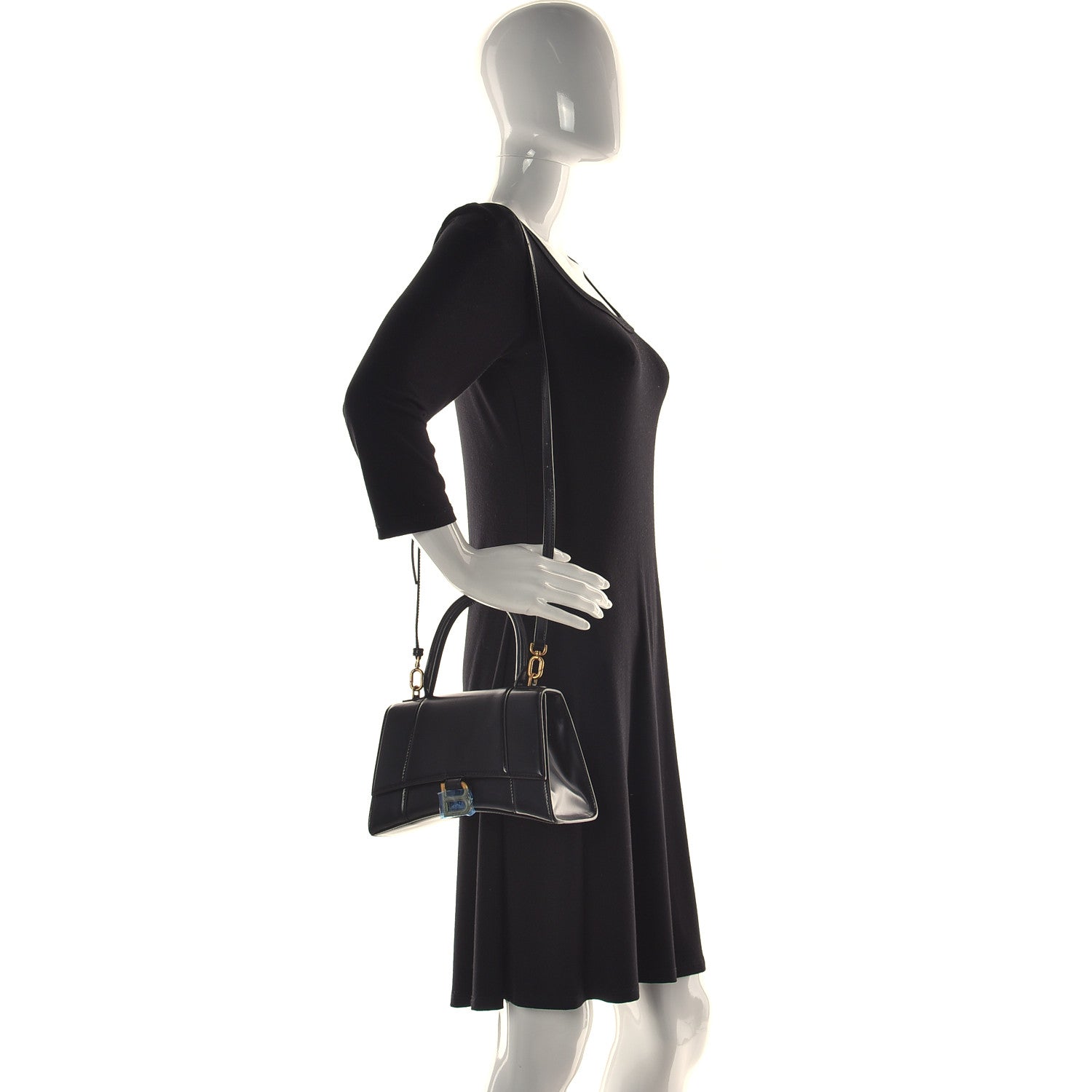 Balenciaga Shiny Box Calfskin Small Hourglass Top Handle Bag Black 4 of 13