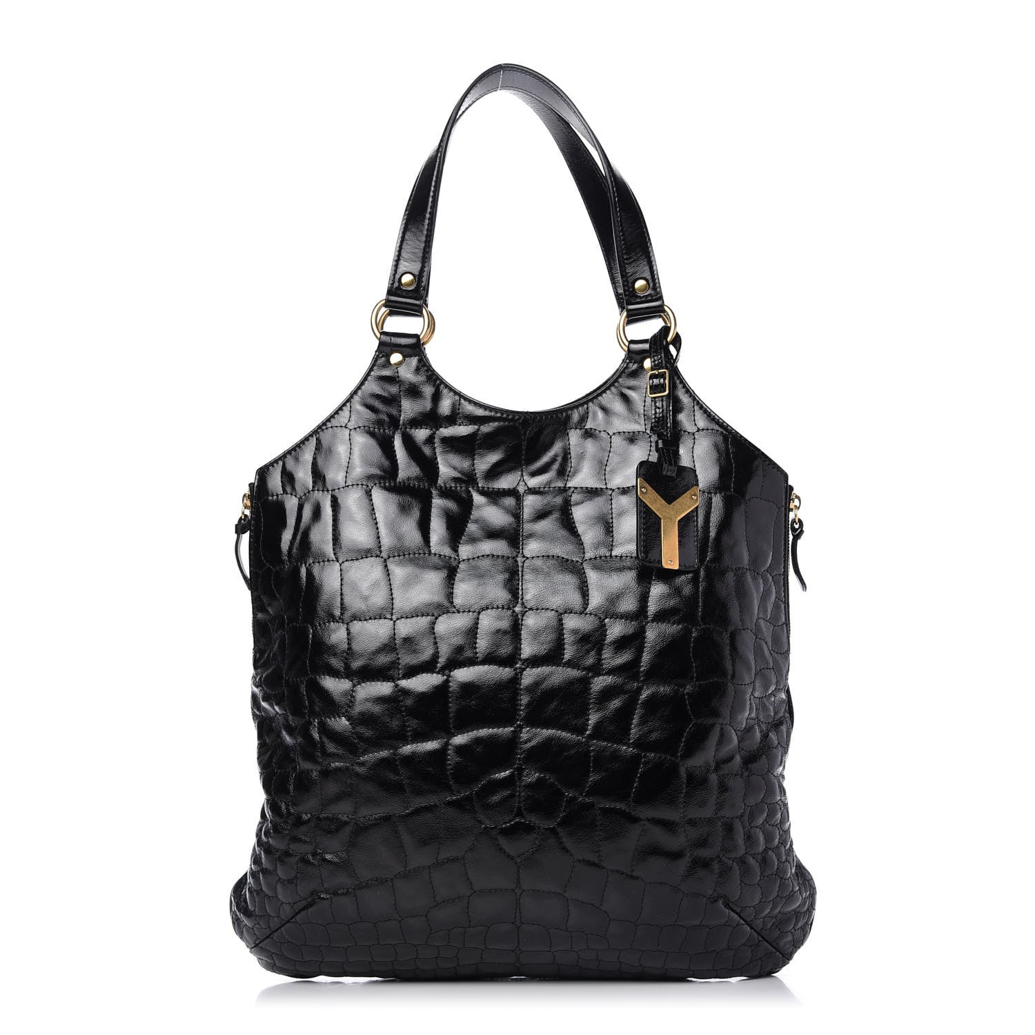 Saint Laurent Patent Crocodile Embossed Tribute Tote Black 1 of 13