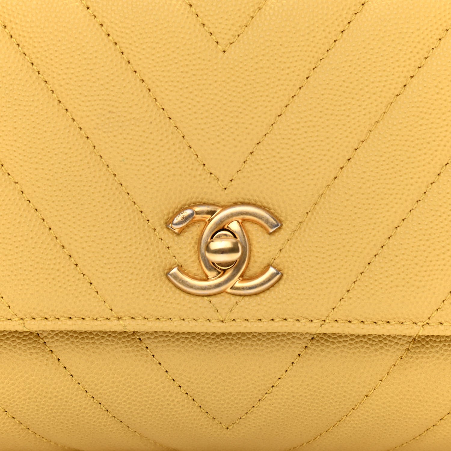 Chanel Caviar Chevron Quilted Mini Coco Handle Flap Yellow 8 of 11