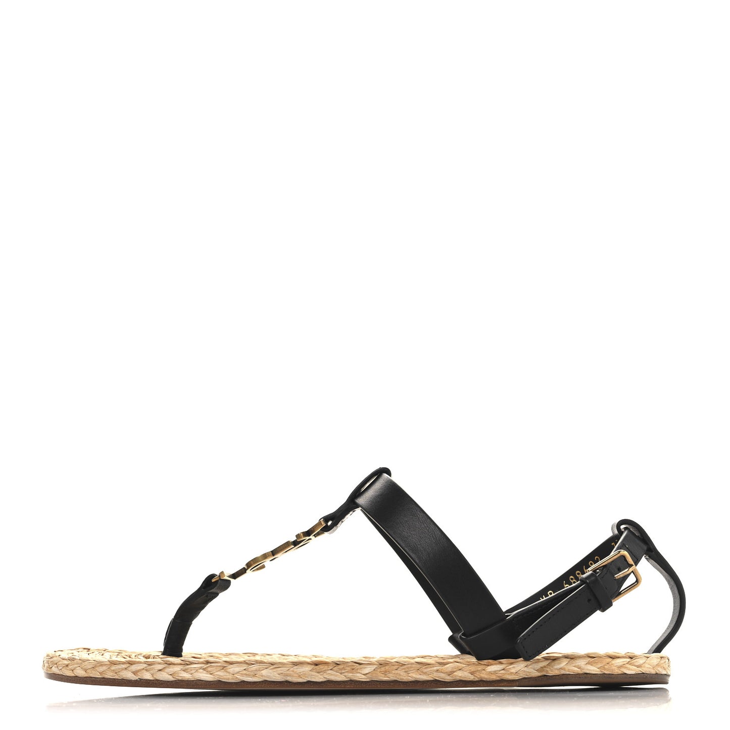 Calfskin Raffia Cassandra Monogram Sandals 37.5 Black