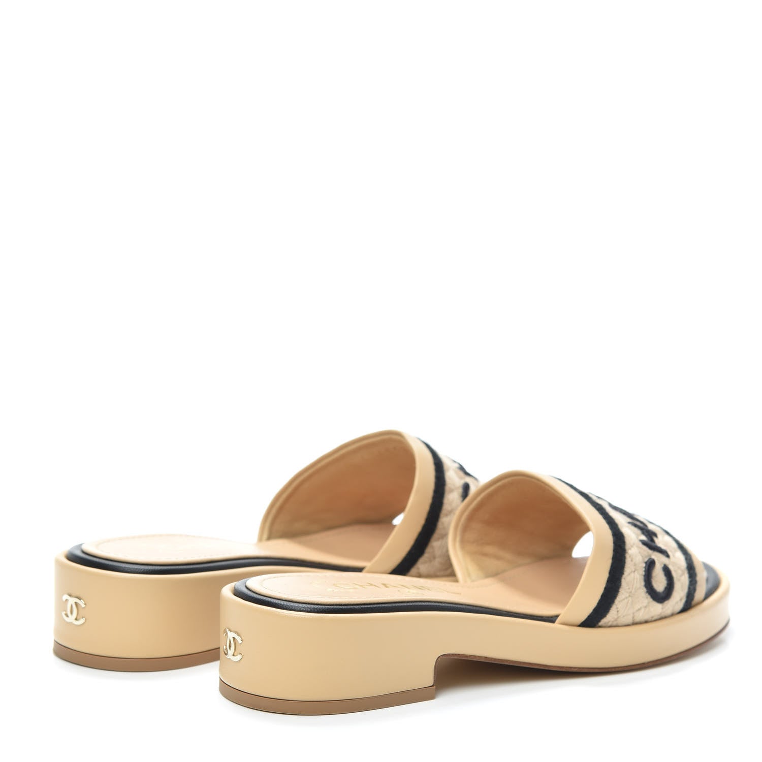 Chanel Lambskin Embroidered Logo Mules 36 Beige Black 4 of 7