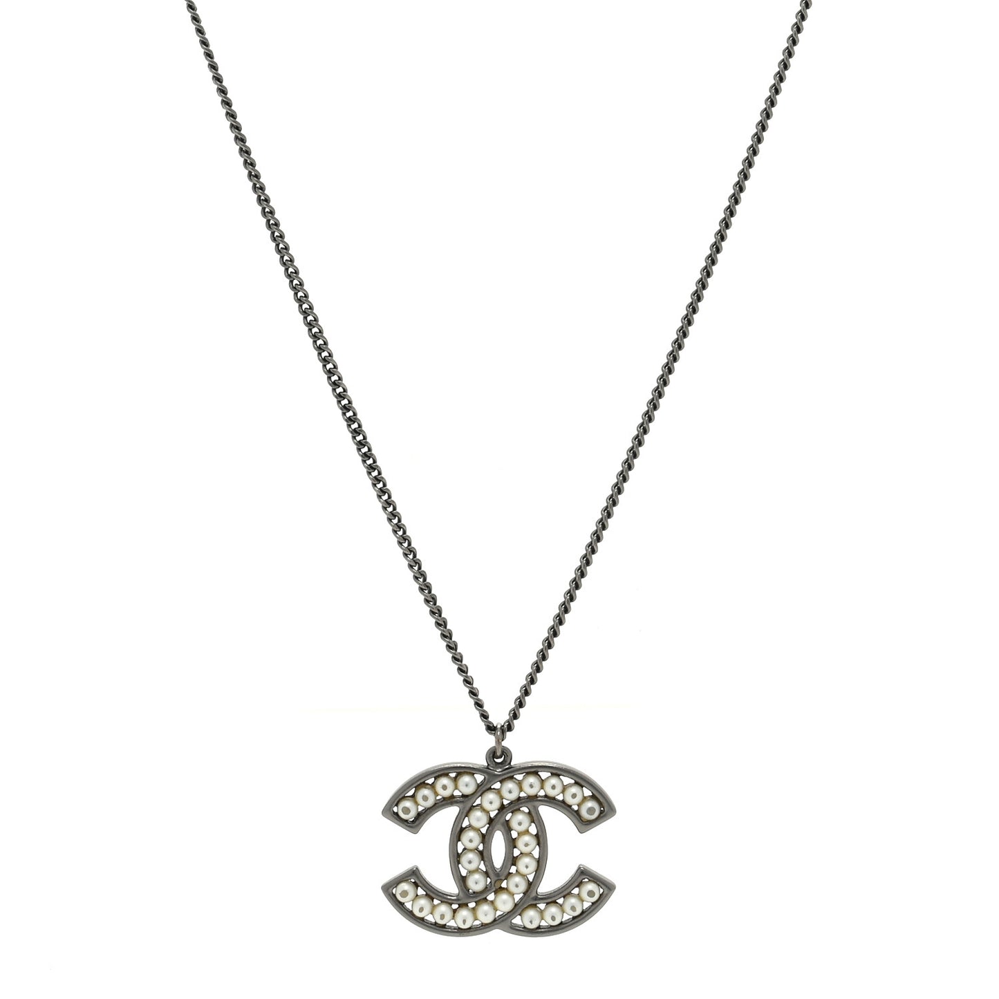 Ruthenium Pearl CC Pendant Necklace Silver