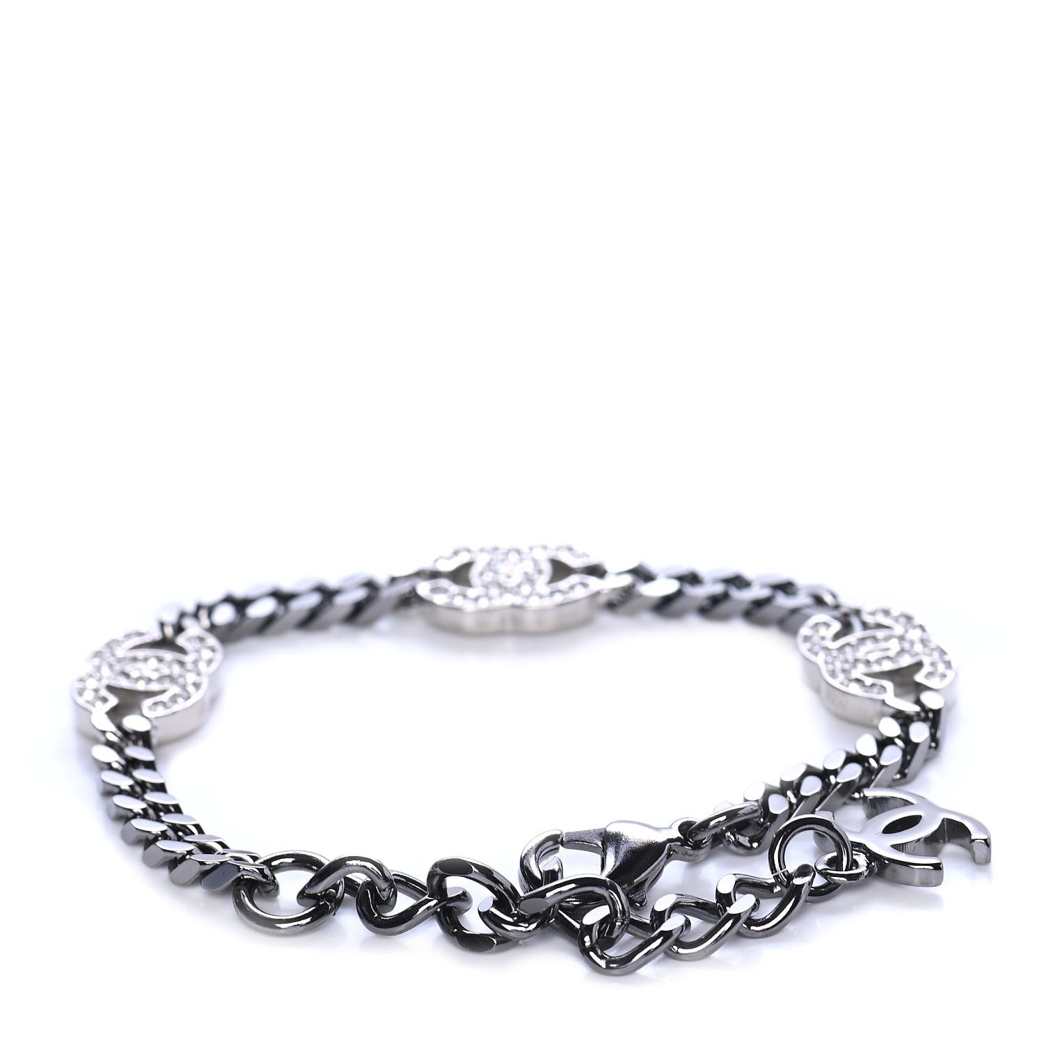 Chanel Crystal CC Chain Bracelet Silver 2 of 3