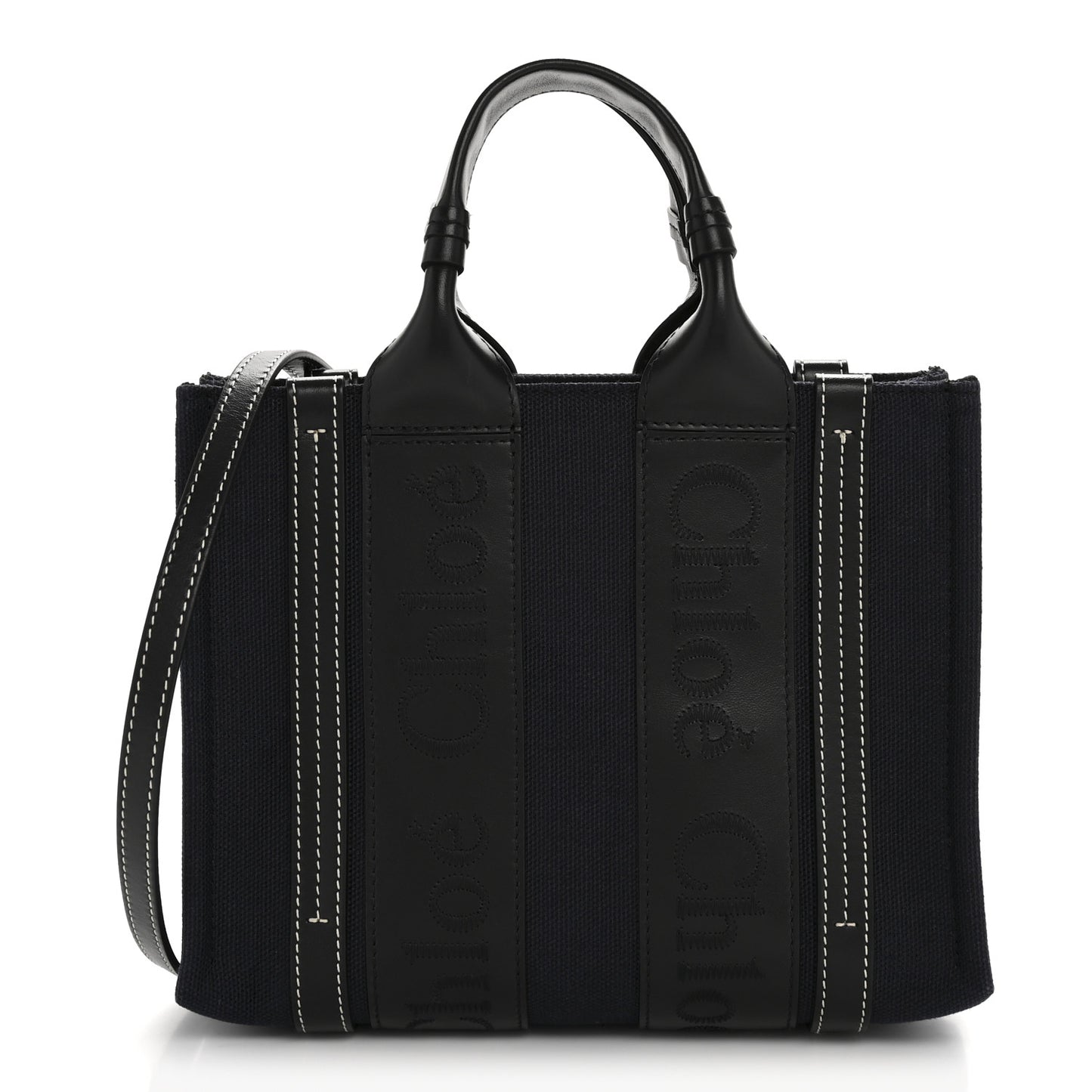 Calfskin Linen Small Woody Tote Deep Denim