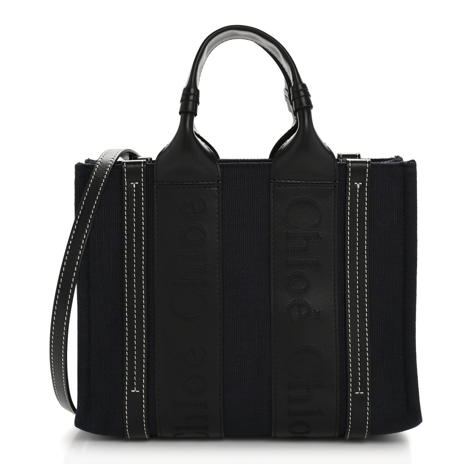 Chloe Calfskin Linen Small Woody Tote Deep Denim 1 of 10