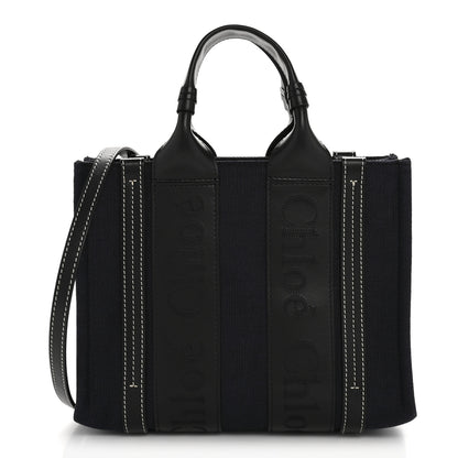 Chloe Calfskin Linen Small Woody Tote Deep Denim 1 of 10