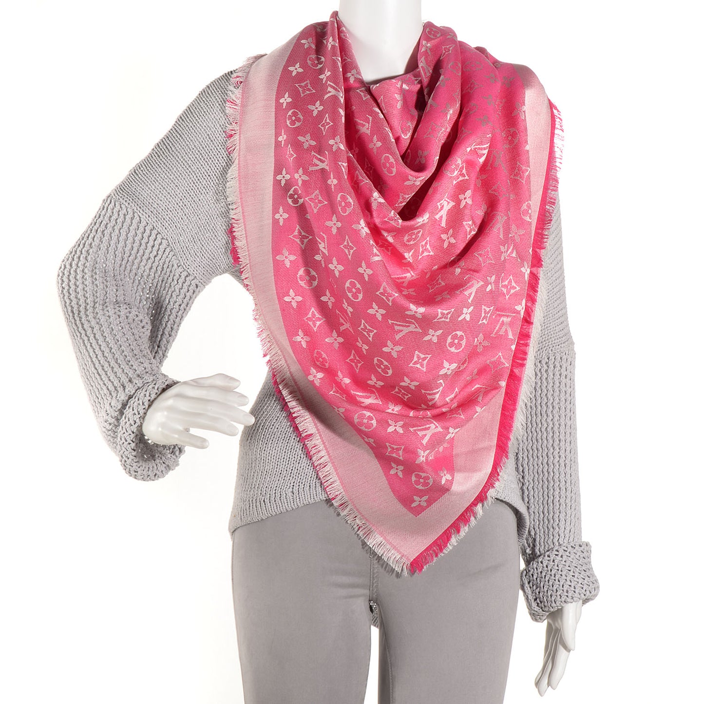 Wool Silk Monogram Denim Shawl Pivoine