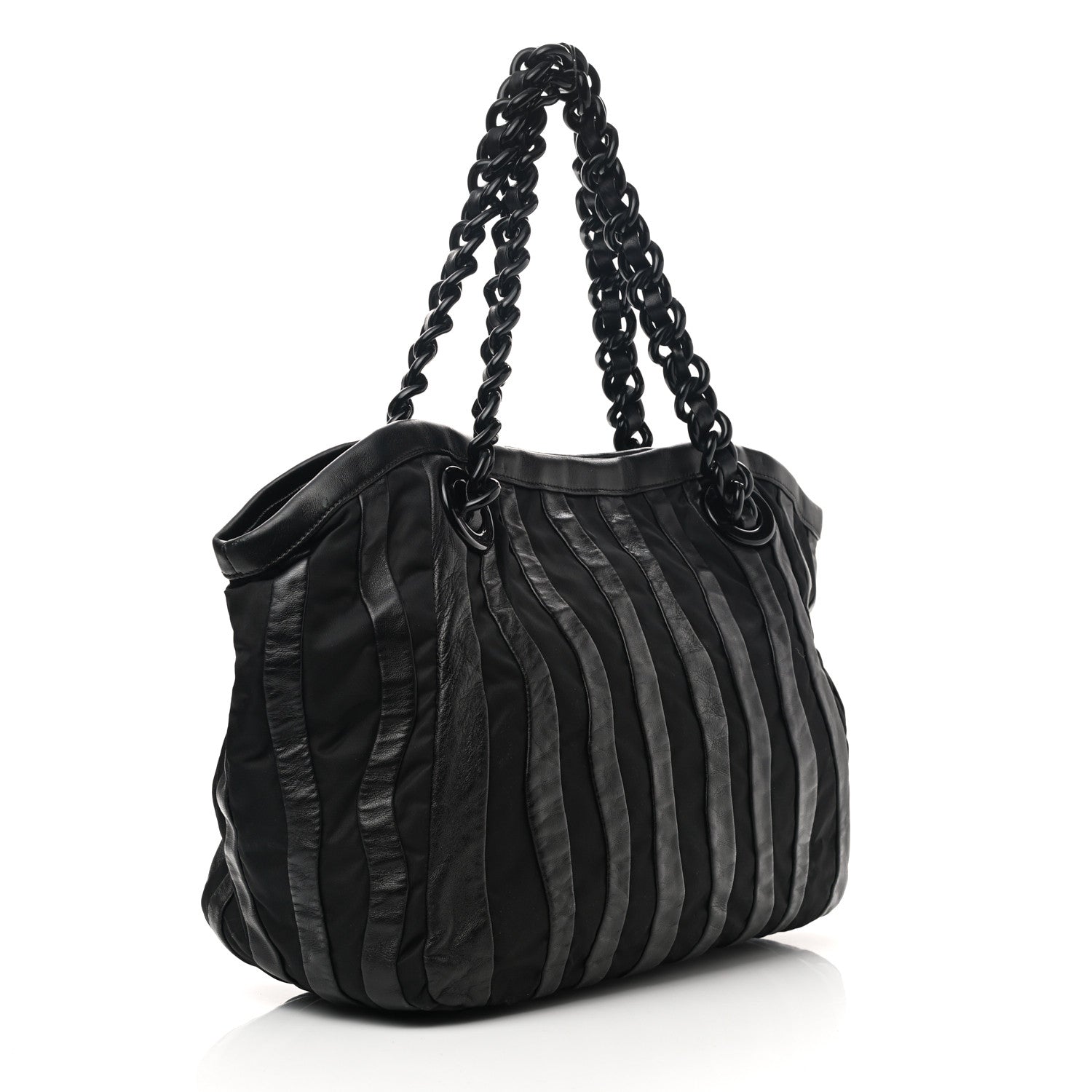 Prada Metallic Nappa Tessuto Nylon Mordore Stripes Tote Black 3 of 11