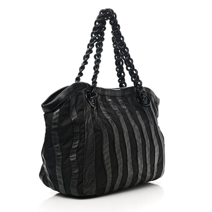 Prada Metallic Nappa Tessuto Nylon Mordore Stripes Tote Black 3 of 11